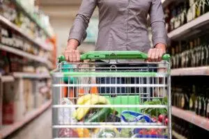 person pushing grocery cart at store